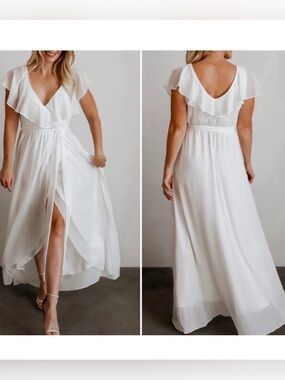 Baltic Born Katya White V-Neck Ruffle Maxi Dress NWT XL